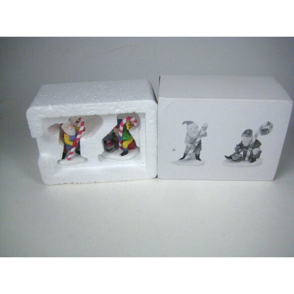 Dept 56 Christmas Candy Cane Elf Figurines Heritage Village Collection Set 2 - Picture 1 of 2
